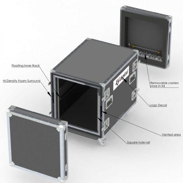 80-597 Custom shockmount case with square holes - 12U x 30D