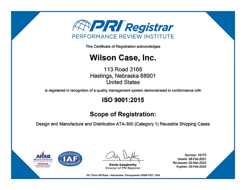 ISO 9001:2015 Wilson Case Certification